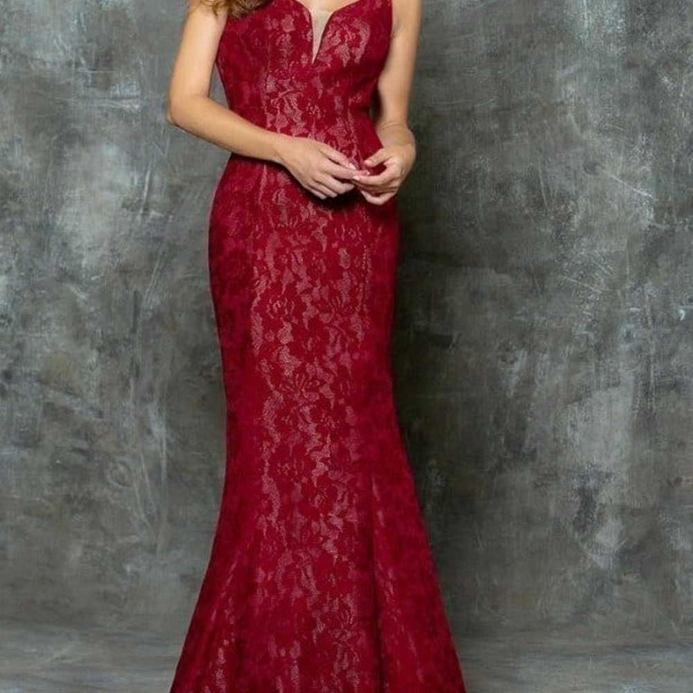 NWOT Glow By Colors Maroon Lace Mermaid Style Gown - image 2
