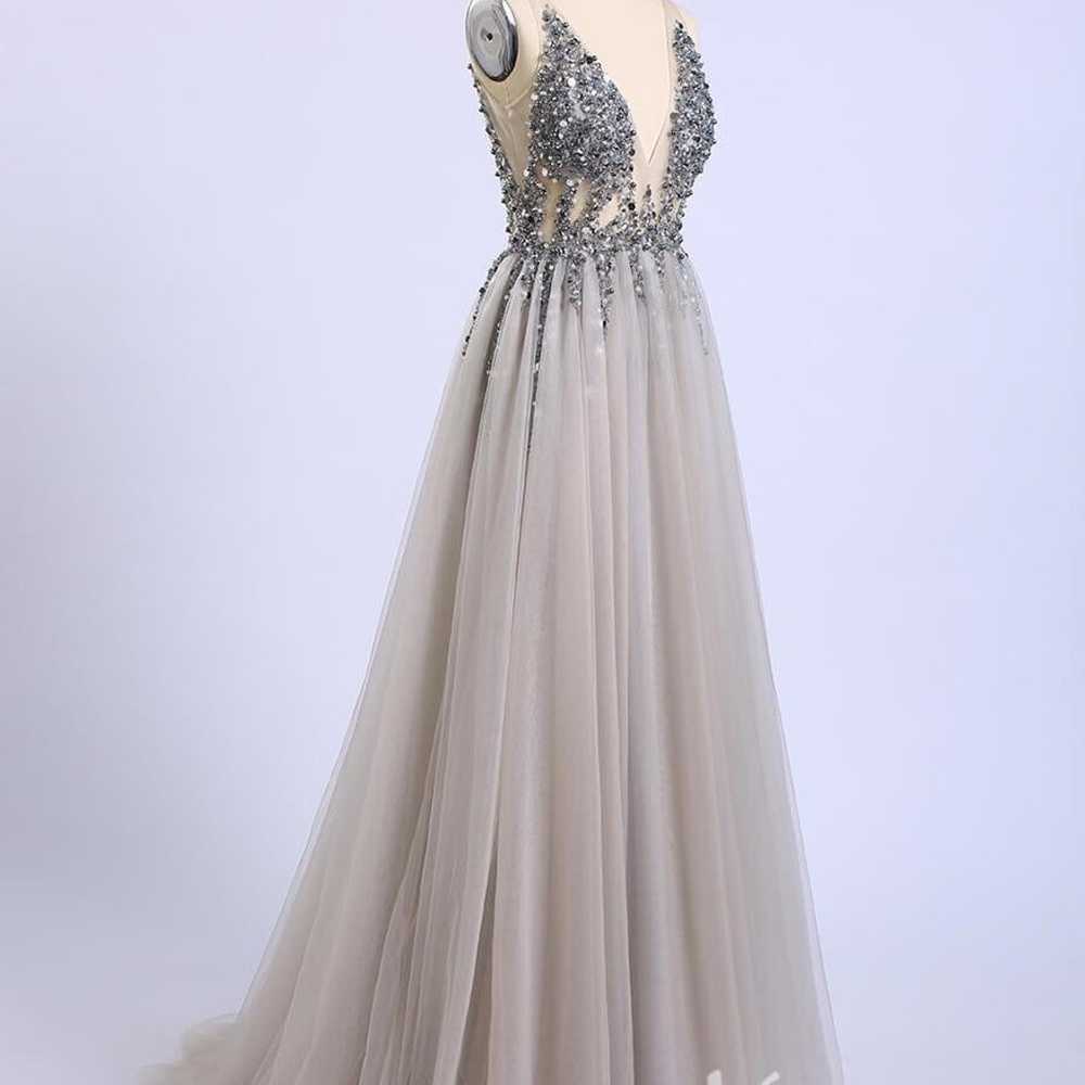 Sexy V-neck Simple Tulle A-line Long Evening Prom… - image 5