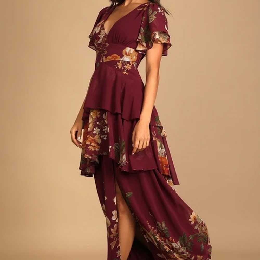 Midnight Mood Burgundy Floral Print Tiered Maxi D… - image 2