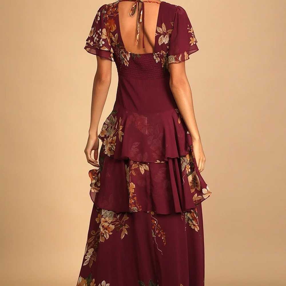 Midnight Mood Burgundy Floral Print Tiered Maxi D… - image 3