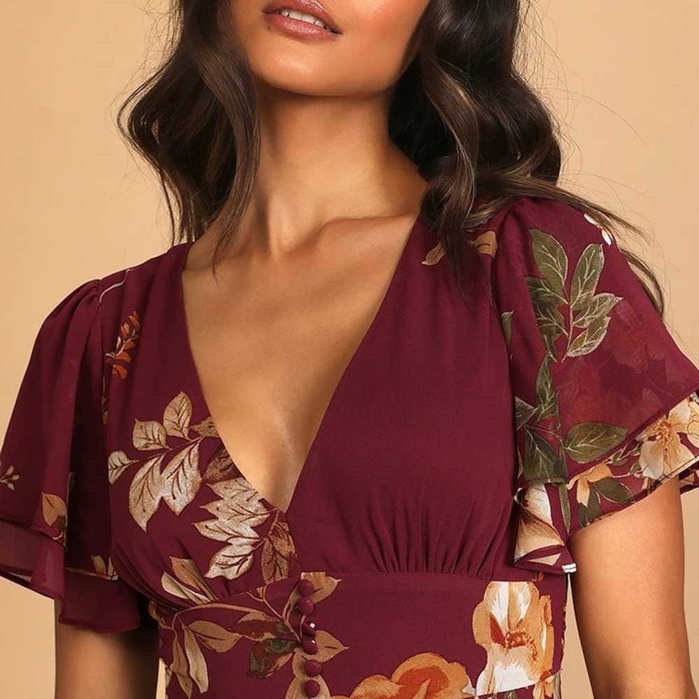 Midnight Mood Burgundy Floral Print Tiered Maxi D… - image 4