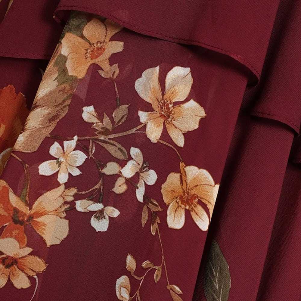 Midnight Mood Burgundy Floral Print Tiered Maxi D… - image 5