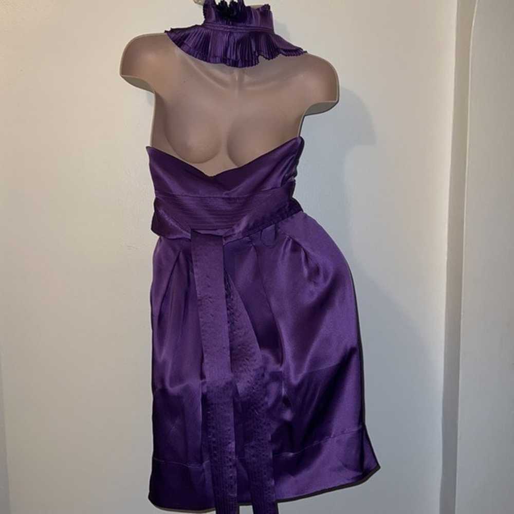 BCBGMaxazria Ruffled Silk Tuxedo Halter Dress Siz… - image 2