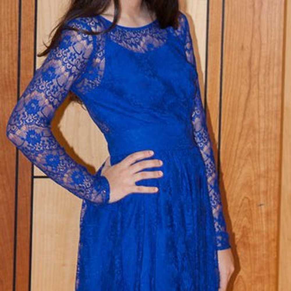 Cobalt Blue Lace Cocktail Dress W/Slip - image 3