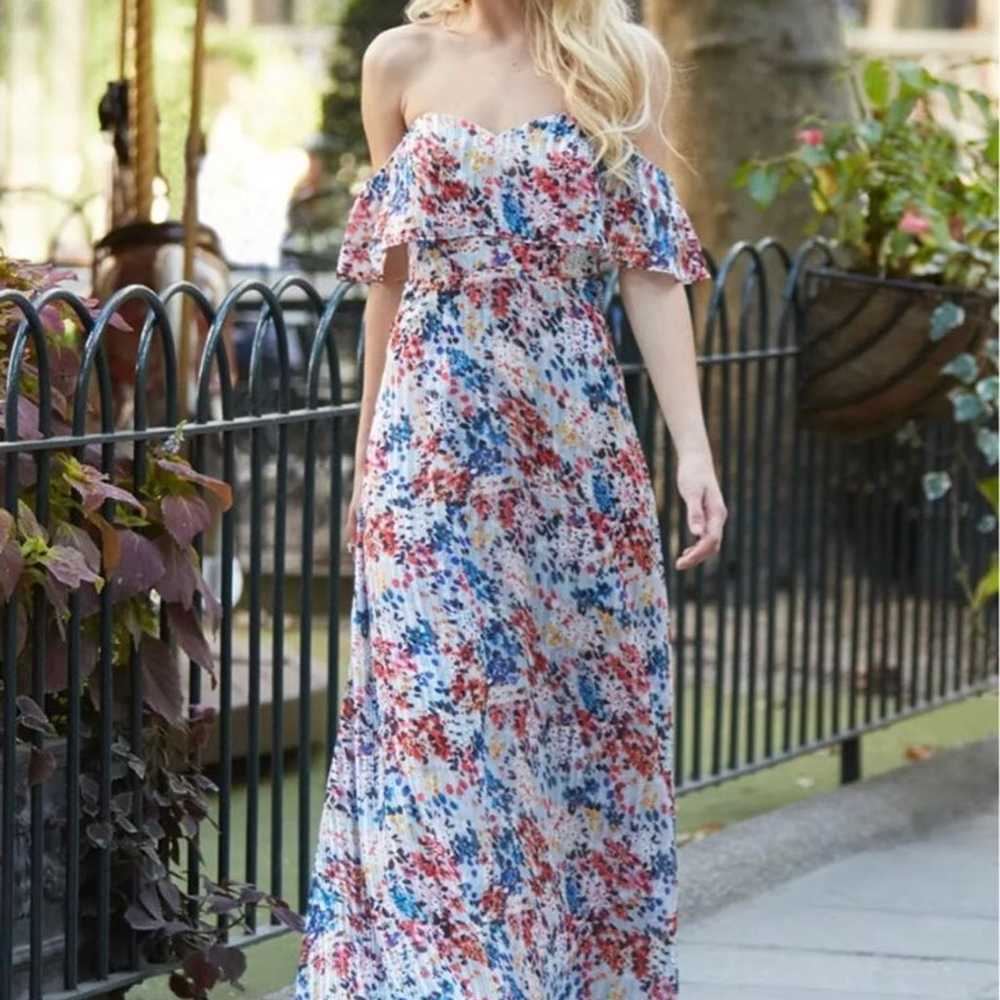 Maxi Dress floral watercolor off the sho - image 5