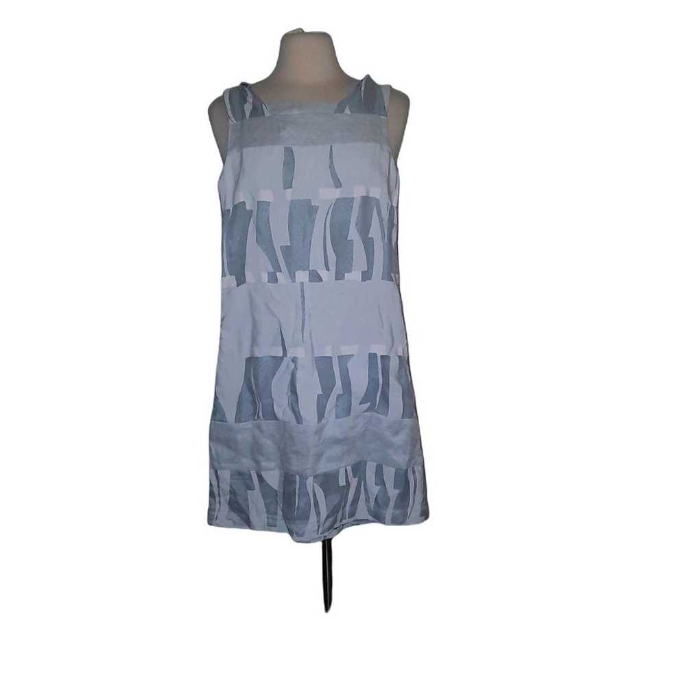 Linen Mini Dress White Silver Abstract D - image 1