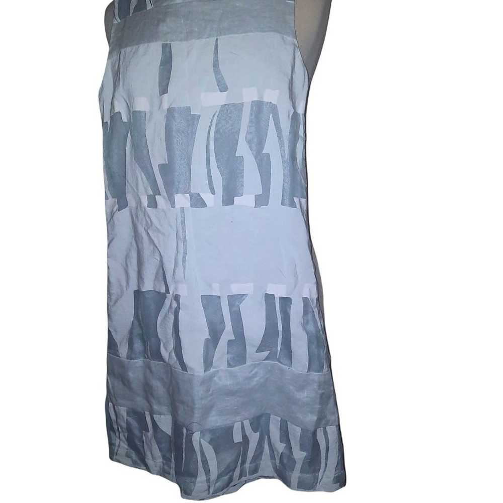 Linen Mini Dress White Silver Abstract D - image 2