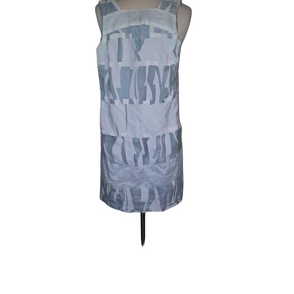 Linen Mini Dress White Silver Abstract D - image 4