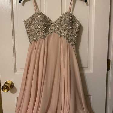 Xscape strapless blush formal dress