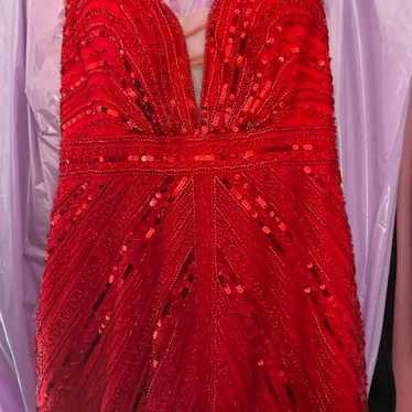 Tiffany homecoming -Red beaded homecoming dress