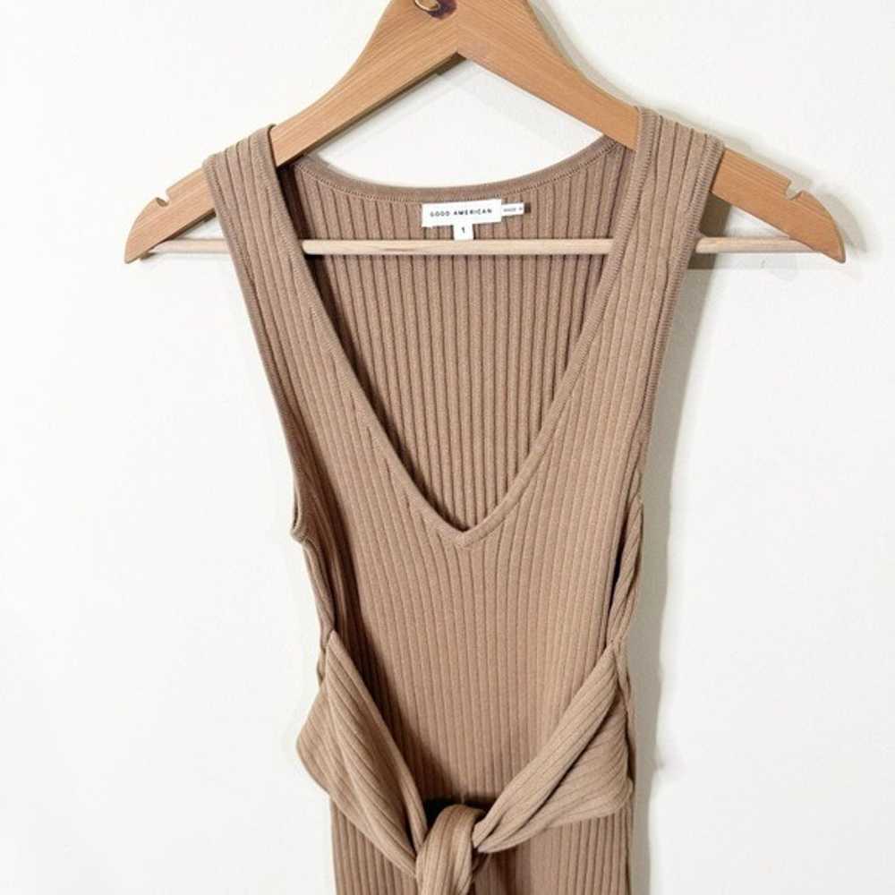 Good American Taupe Ribbed Sleeveless Belted Body… - image 3