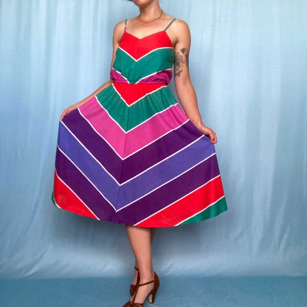 Vintage Colorful Chevron Dress - image 1