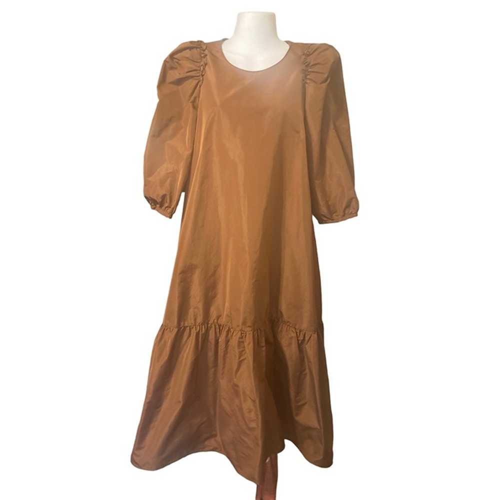 ZARA Brown Voluminous Taffeta Midi Dress Puff Sle… - image 5