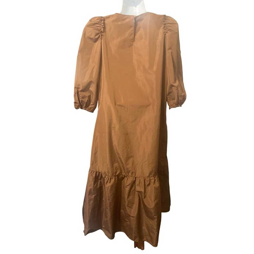 ZARA Brown Voluminous Taffeta Midi Dress Puff Sle… - image 6
