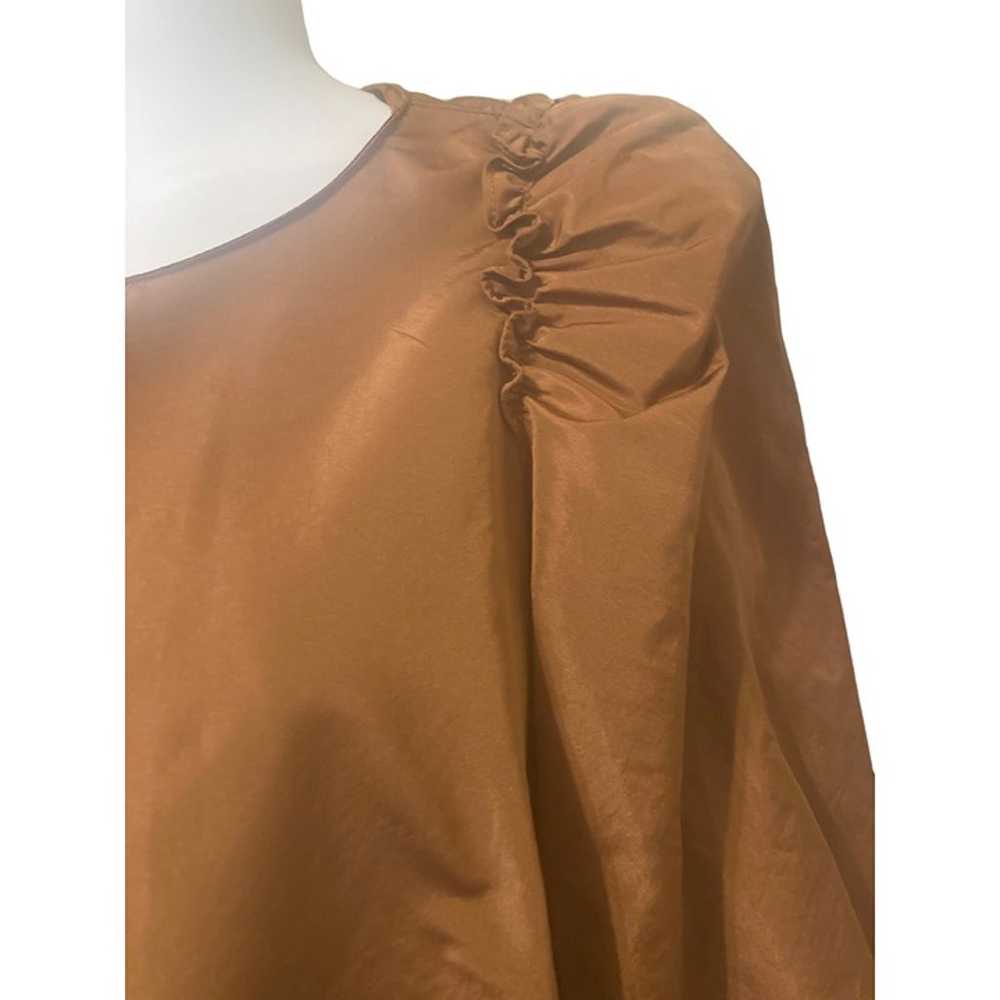 ZARA Brown Voluminous Taffeta Midi Dress Puff Sle… - image 8