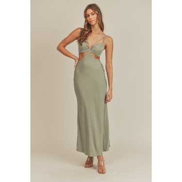 Mable Green Linen Side Cut Out Maxi M