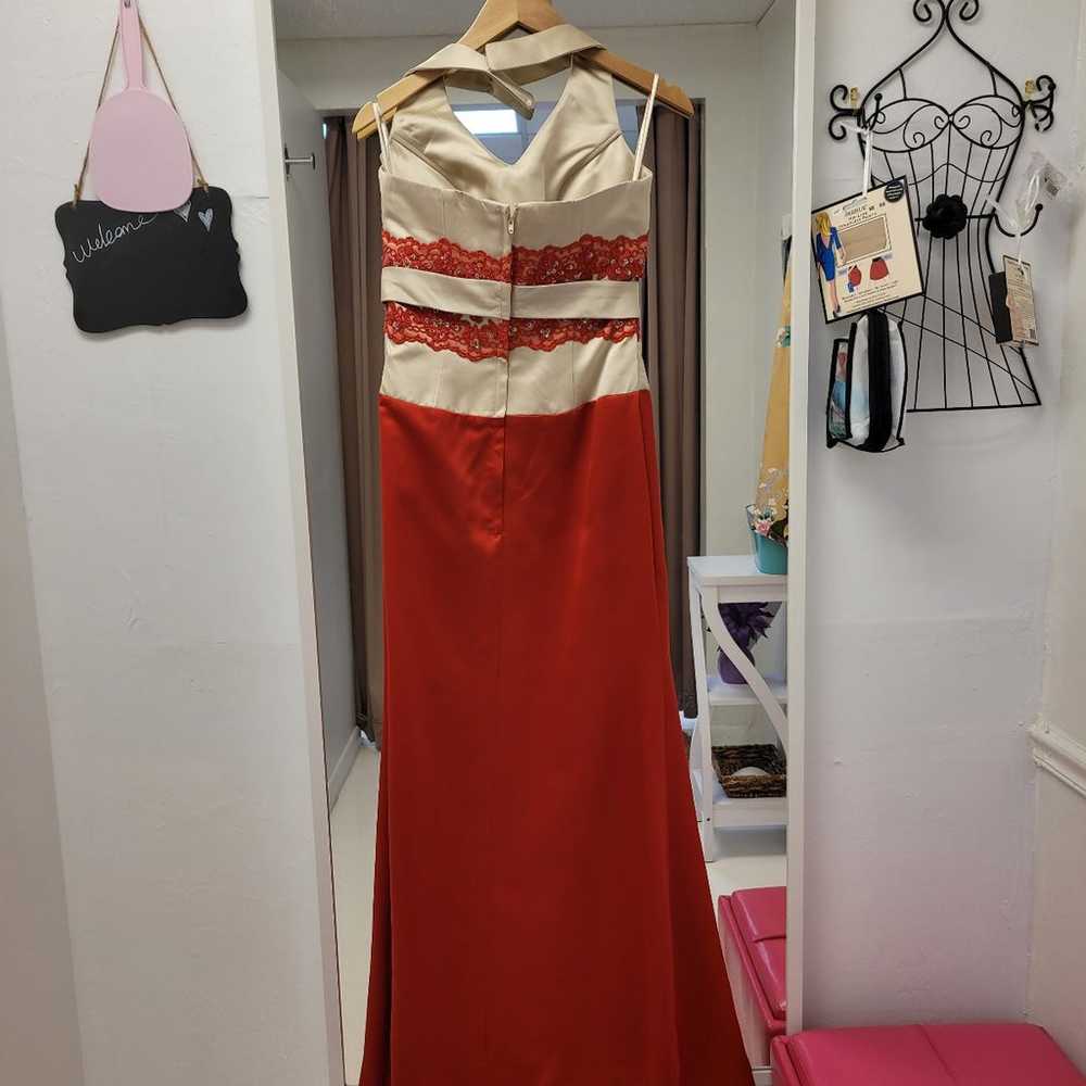 Red/Gold Satin Halter Gown Size 10 - image 3