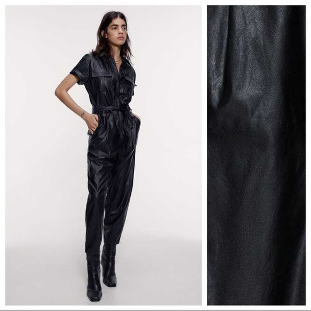 NWOT Zara Black Faux Leather Jumpsuit. Size M. - image 1