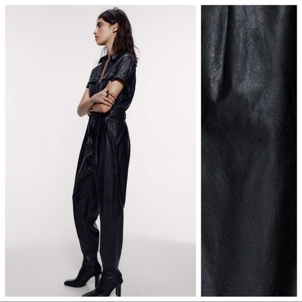 NWOT Zara Black Faux Leather Jumpsuit. Size M. - image 2