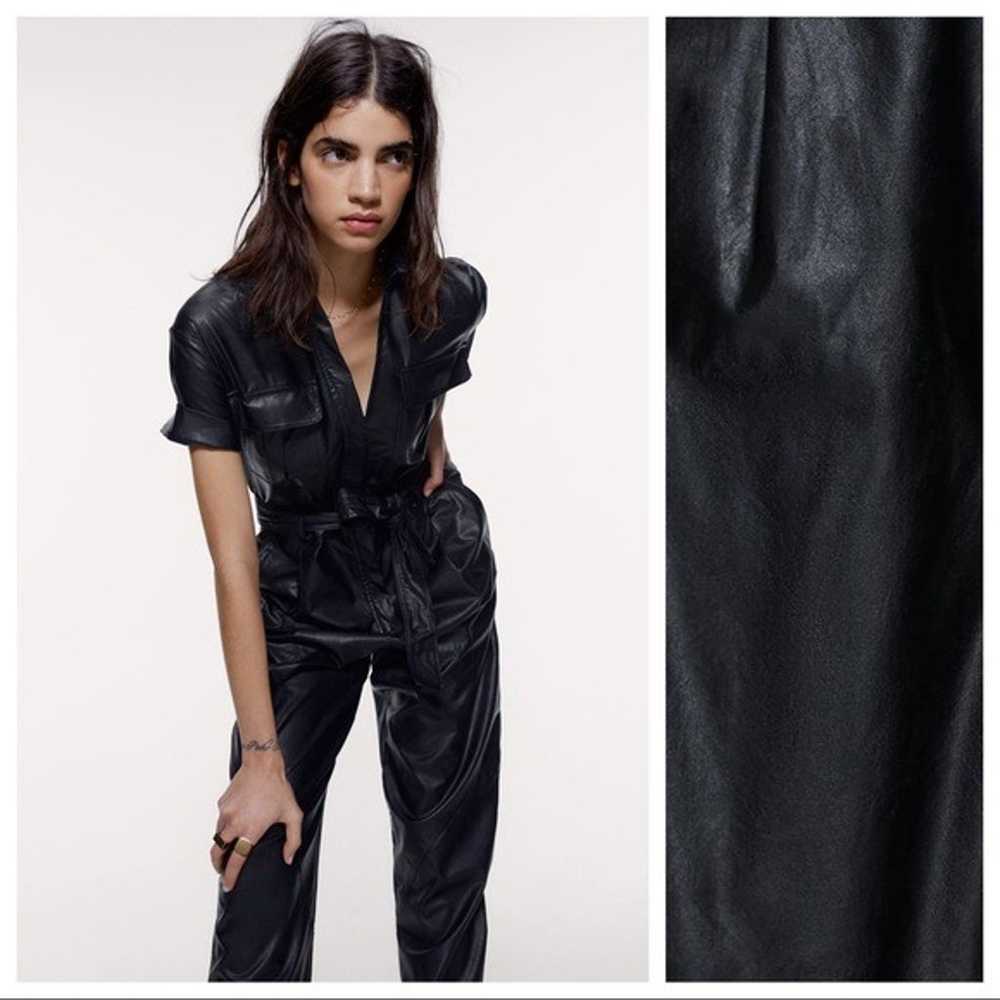 NWOT Zara Black Faux Leather Jumpsuit. Size M. - image 3