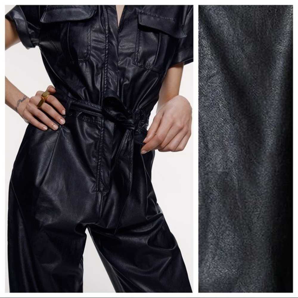 NWOT Zara Black Faux Leather Jumpsuit. Size M. - image 4