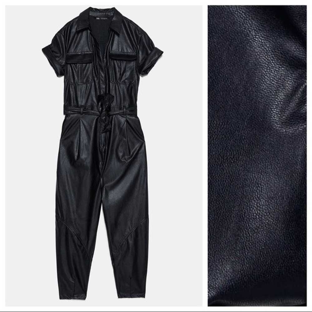 NWOT Zara Black Faux Leather Jumpsuit. Size M. - image 5