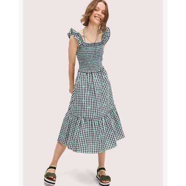 Kate Spade Gingham Voile Smocked Midi Dress Size … - image 1
