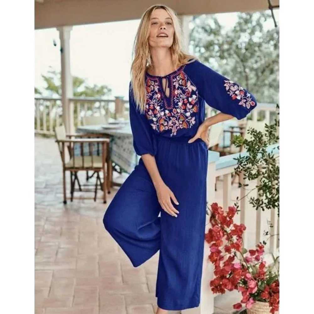 Boden Natalie Embroidered Jumpsuit Blue Wide Leg … - image 1