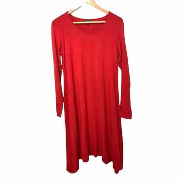 Eileen Fisher Red Sharkbite Hem Long Sleeve Dress… - image 1