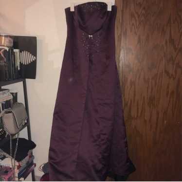 Purple strapless bridesmaid satin maxi dress