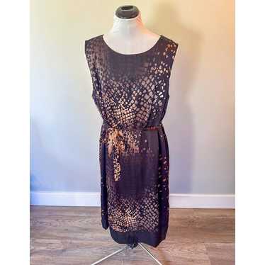 Marina Rinaldi Silk Brown and Black Dress with Sh… - image 1