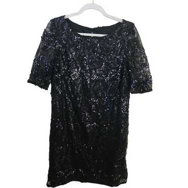 JAX Black Sequin Sheer Sleeve Sheath Dress Size 14 - image 1