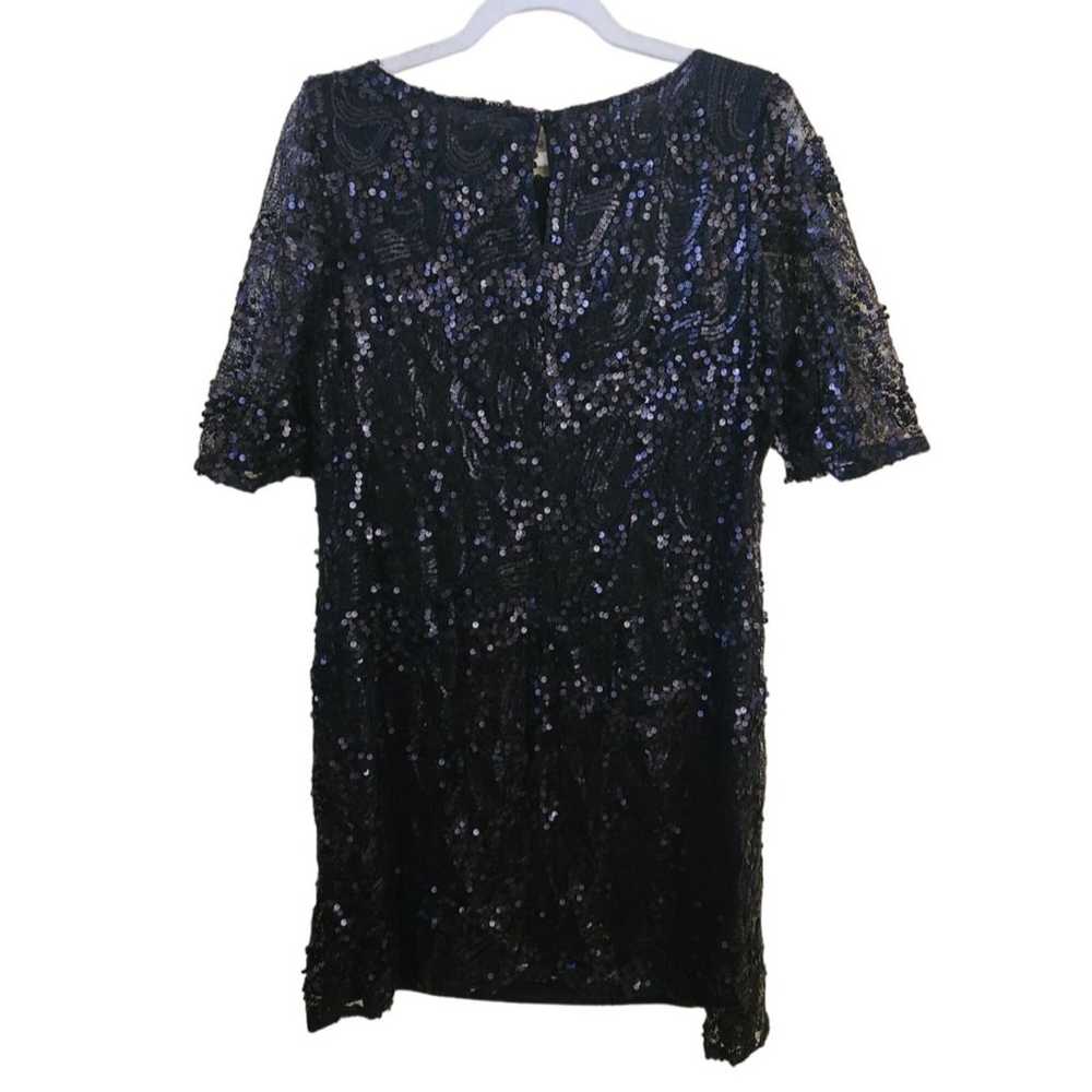 JAX Black Sequin Sheer Sleeve Sheath Dress Size 14 - image 2
