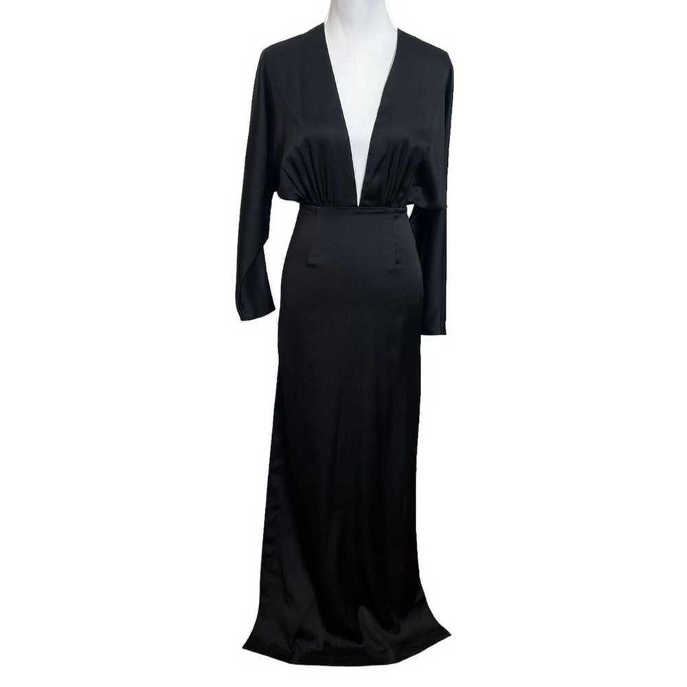 AQ/AQ Madison Plunge Neck Satin Maxi Dress Black … - image 1
