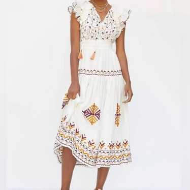 Anthropologie Embroidered Linen Midi Dress - image 1
