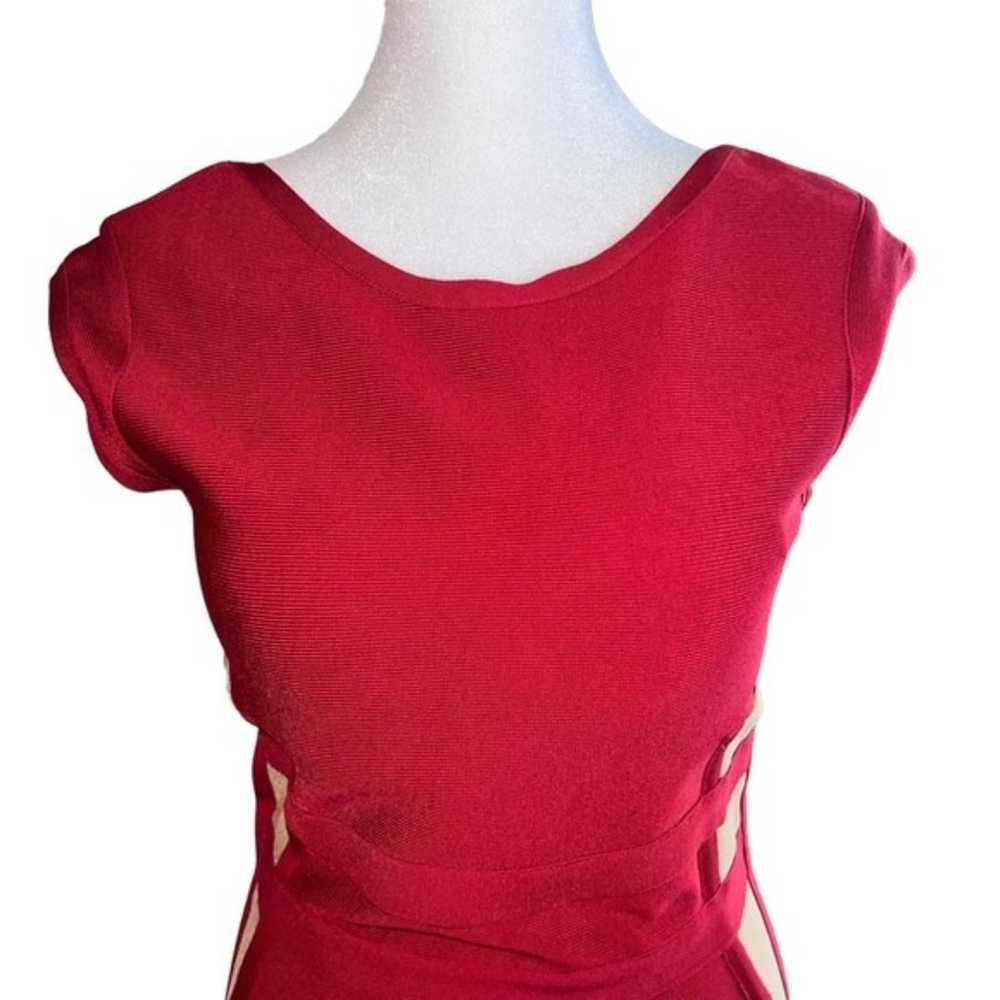 Mac Duggal Red Bodycon Midi Dress Size 4 - image 2