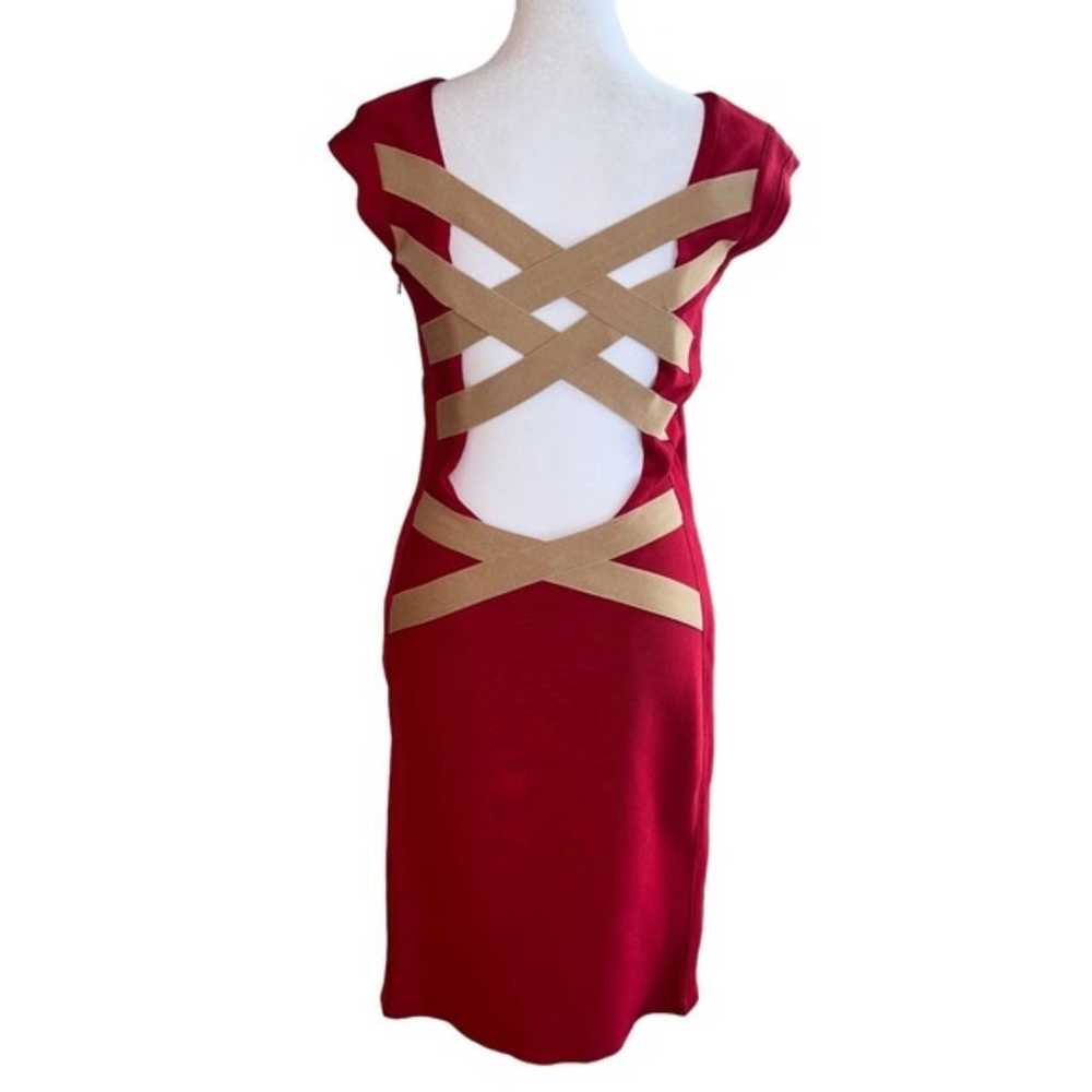Mac Duggal Red Bodycon Midi Dress Size 4 - image 4