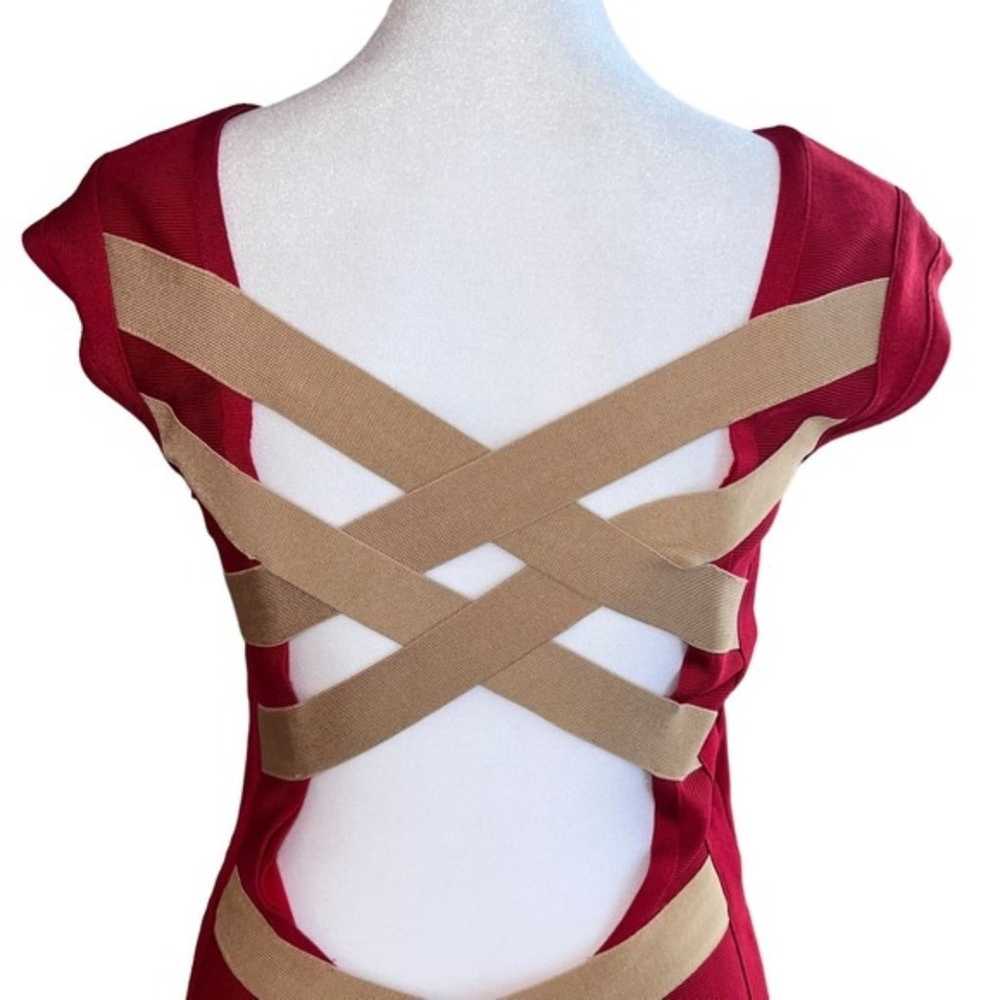 Mac Duggal Red Bodycon Midi Dress Size 4 - image 5