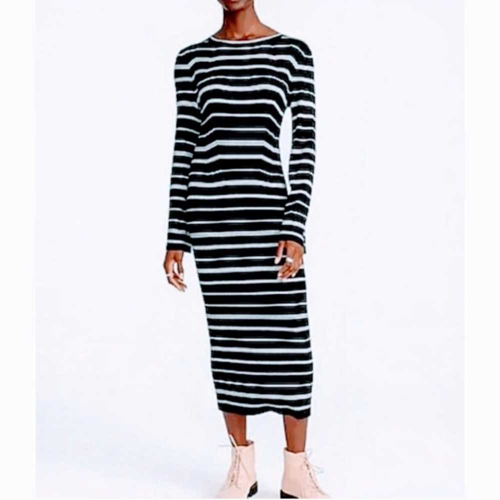J. Crew Mixed Stripe Sweater Dress Bell Sleeve Ri… - image 1