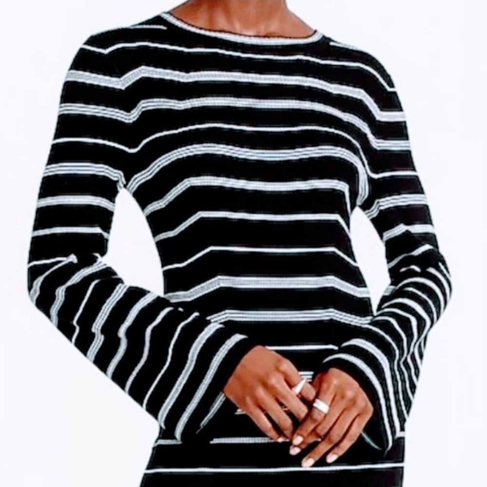 J. Crew Mixed Stripe Sweater Dress Bell Sleeve Ri… - image 2