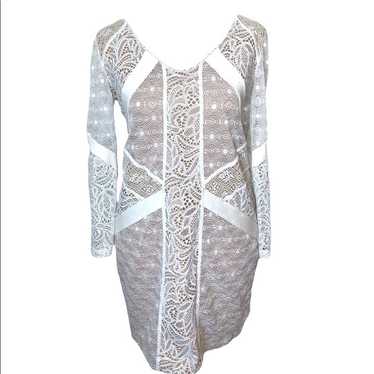David Lerner White Beige Lace Overlay Mini Dress