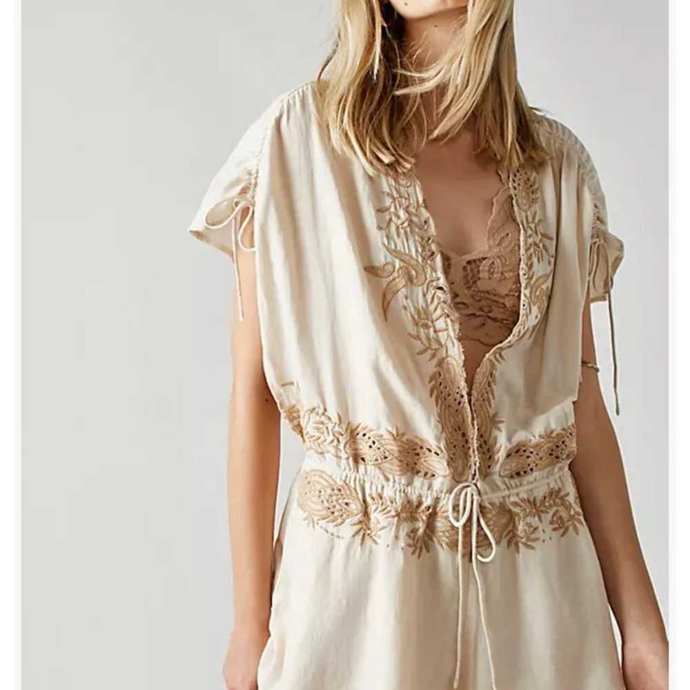 NEW Free People Weila Romper off white  Floral Em… - image 2