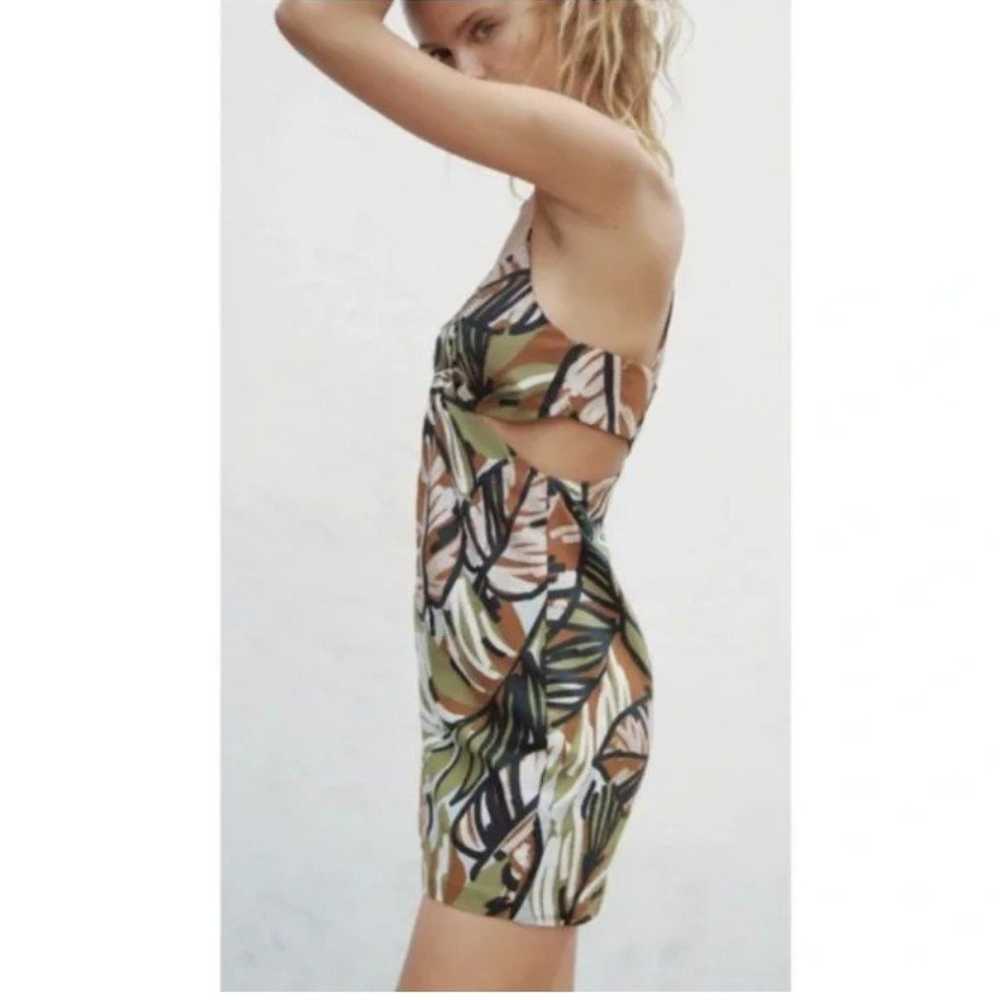 Zara Tropical mini dress Print Cutout med brown b… - image 2