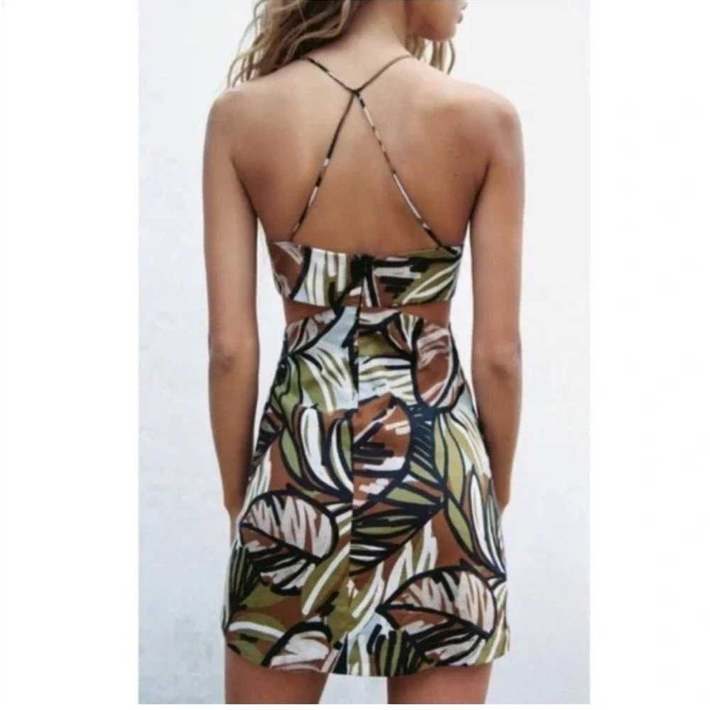 Zara Tropical mini dress Print Cutout med brown b… - image 3