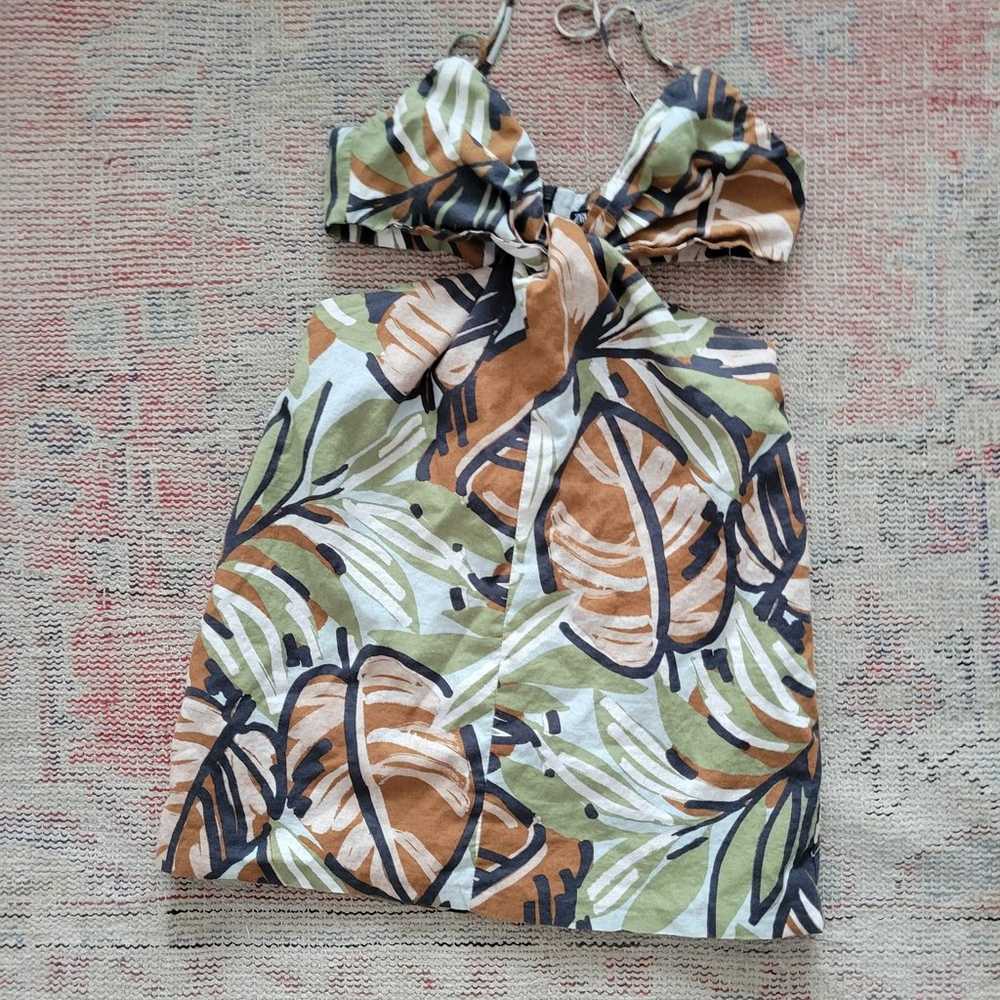 Zara Tropical mini dress Print Cutout med brown b… - image 4
