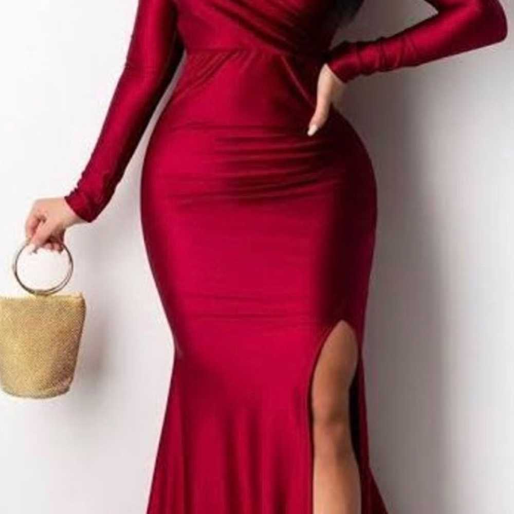 Burgundy Side Slit Off-The Shoulders Maxi Dress - image 1