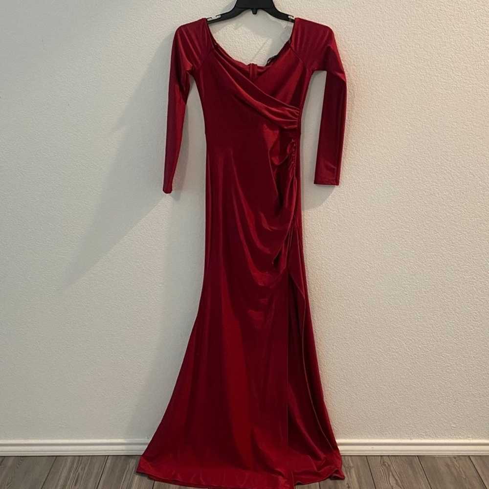 Burgundy Side Slit Off-The Shoulders Maxi Dress - image 2