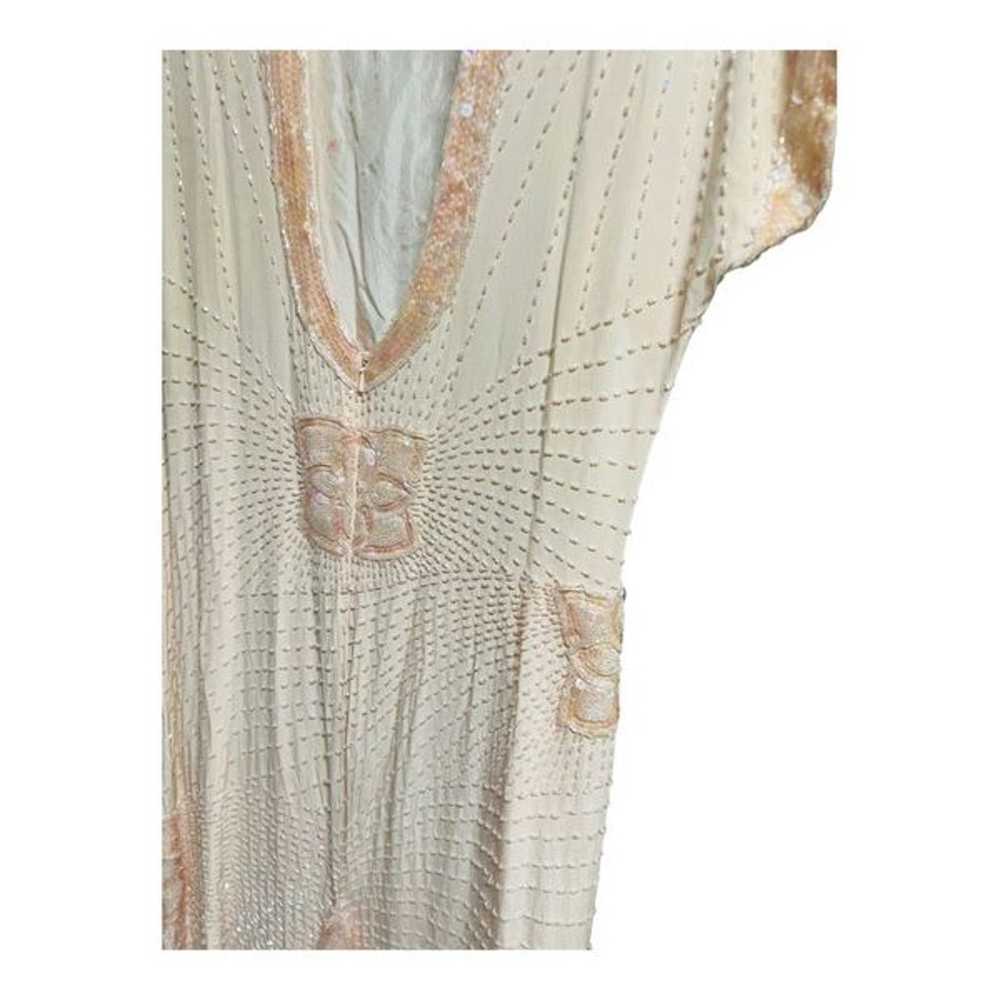 Amazing vintage silk studio sequin dress pink pea… - image 8