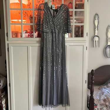 ADRIANNA PAPELL CHARCOAL SILVER SEQUIN FORMAL FULL Gem