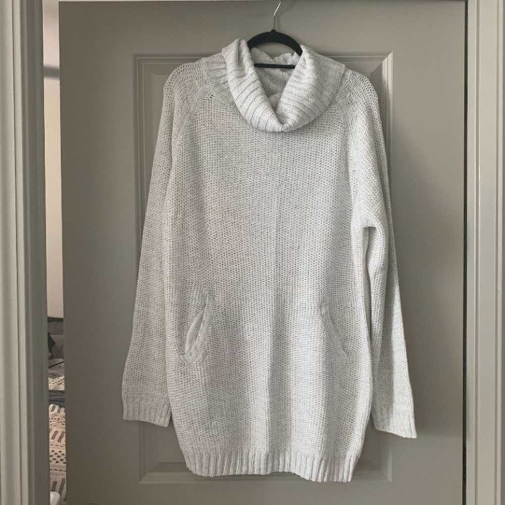 NWOT White Knit Bubble Sweater Mini Dress Pockets - image 1